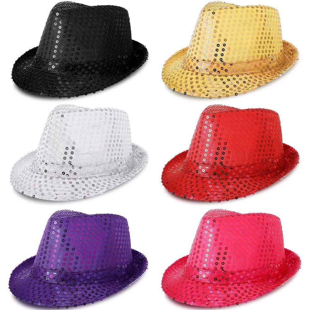 5455 6 Pcs Western Sequin Hat Bling Dance Hats With Shining For Man